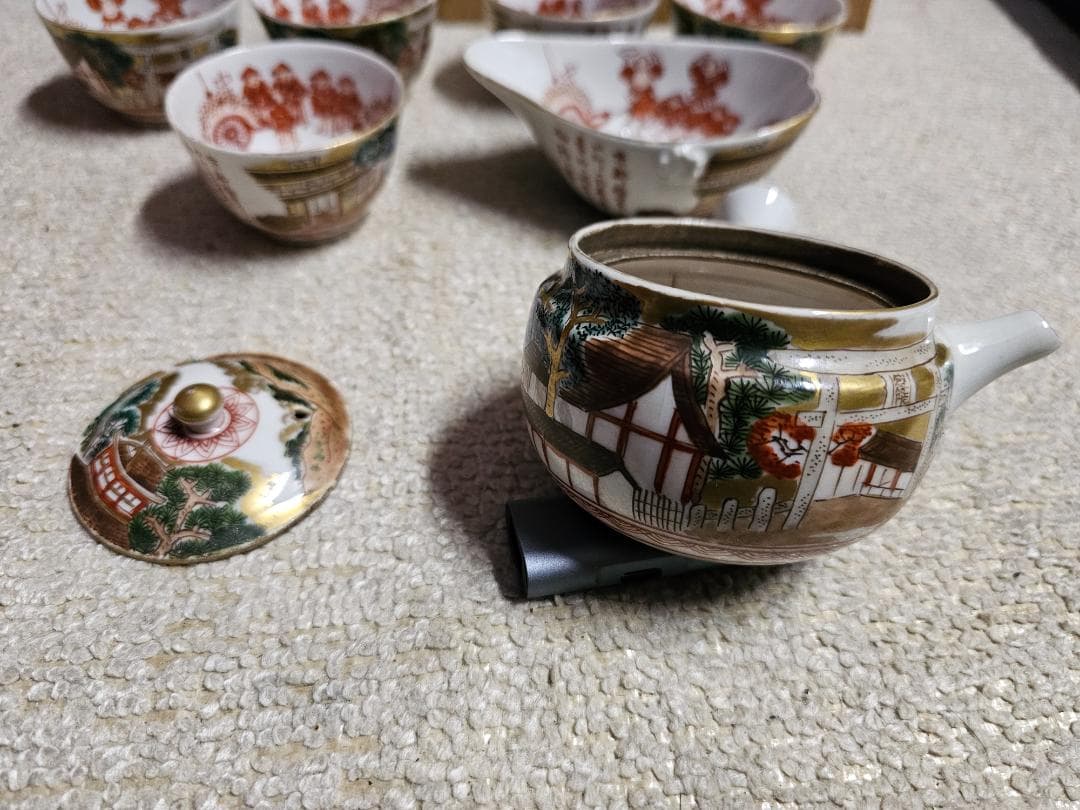 ア*ネ様 江戸期 水越与三兵衛 九谷焼 色絵煎茶器セット