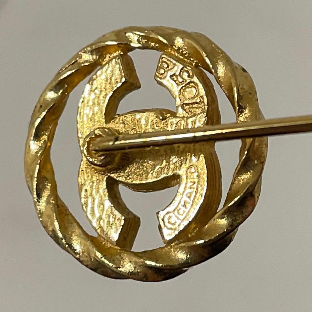 ヴィンテージ　シャネル　ピンブローチ　ラインストーン　ココマーク　ゴールドメッキ