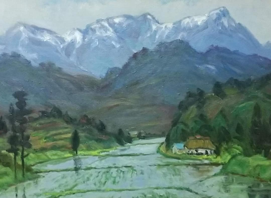 油絵「早春」船形山 1986 P12 絵画