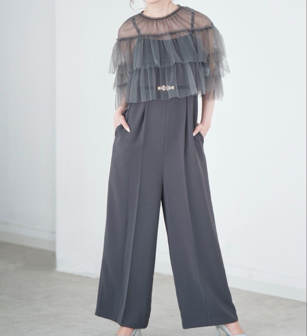 結婚式 お呼ばれ 二次会 かっこいい チュールブラウスパンツドレス レースボレロ