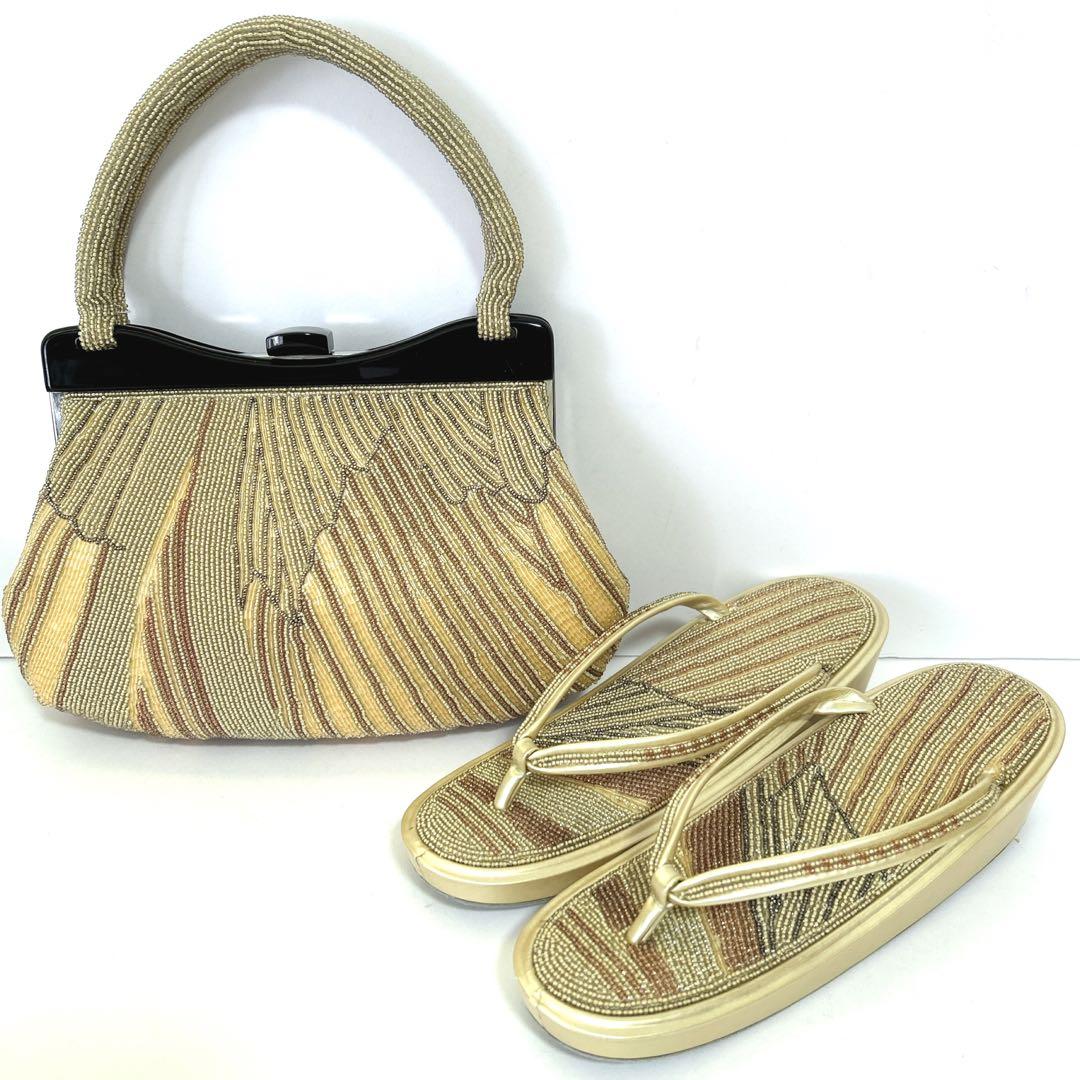 ✨美品✨総ビーズ 草履・バッグセット がま口 和装小物