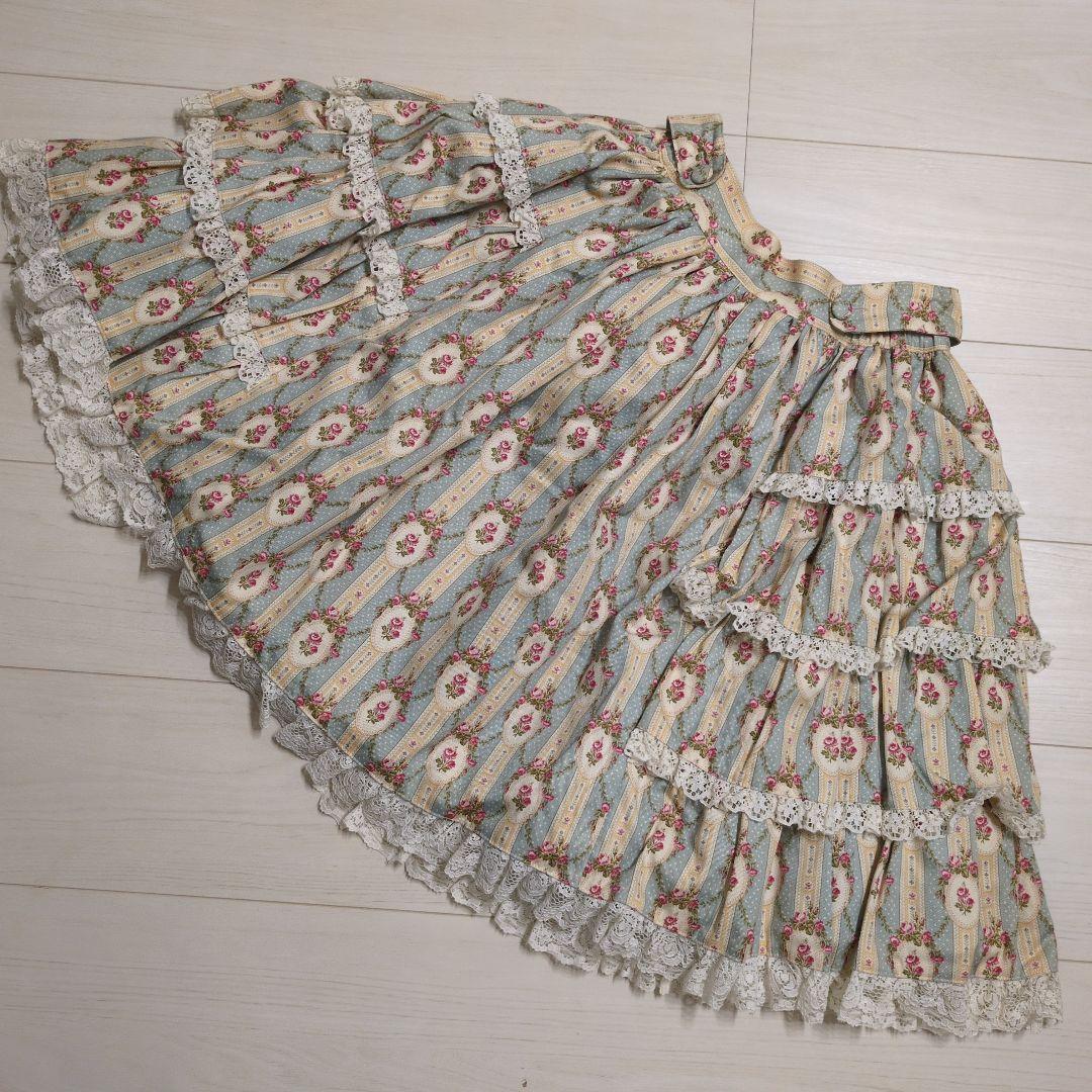 メタモルフォーゼ　初期　スカート　アンティークローズブーケ柄　水色