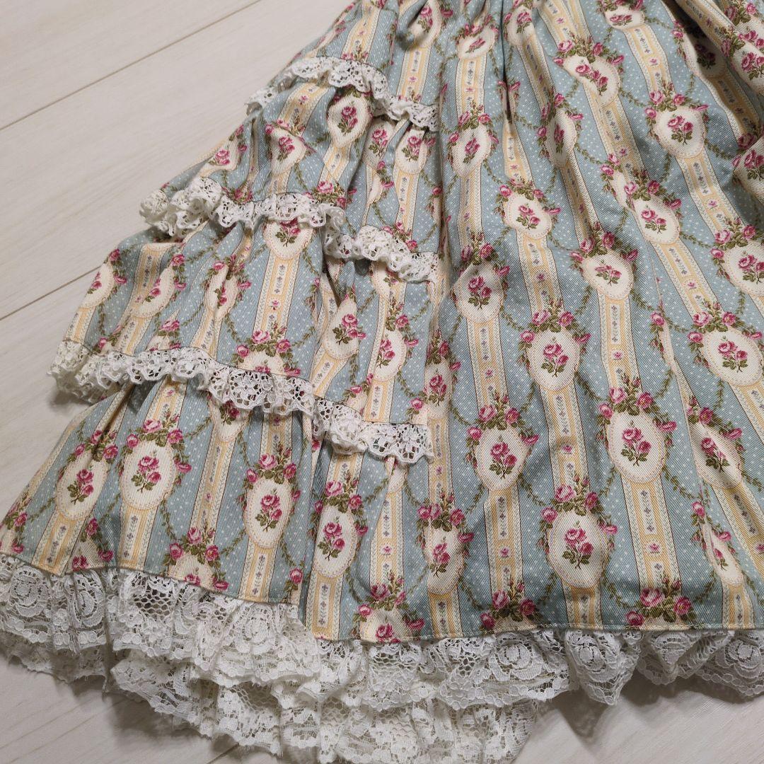 メタモルフォーゼ　初期　スカート　アンティークローズブーケ柄　水色