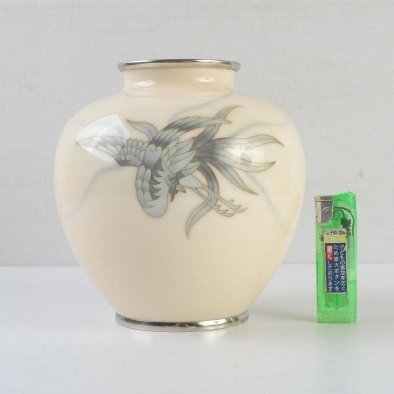 七宝焼　鳳凰文瓶　花瓶　在銘　V　9368