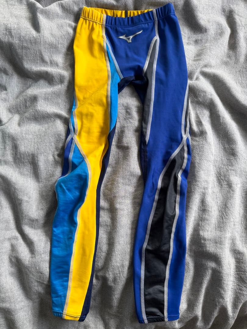 G*1様 Mizuno 競泳水着 ロングスパッツ XS 青/黄/黒