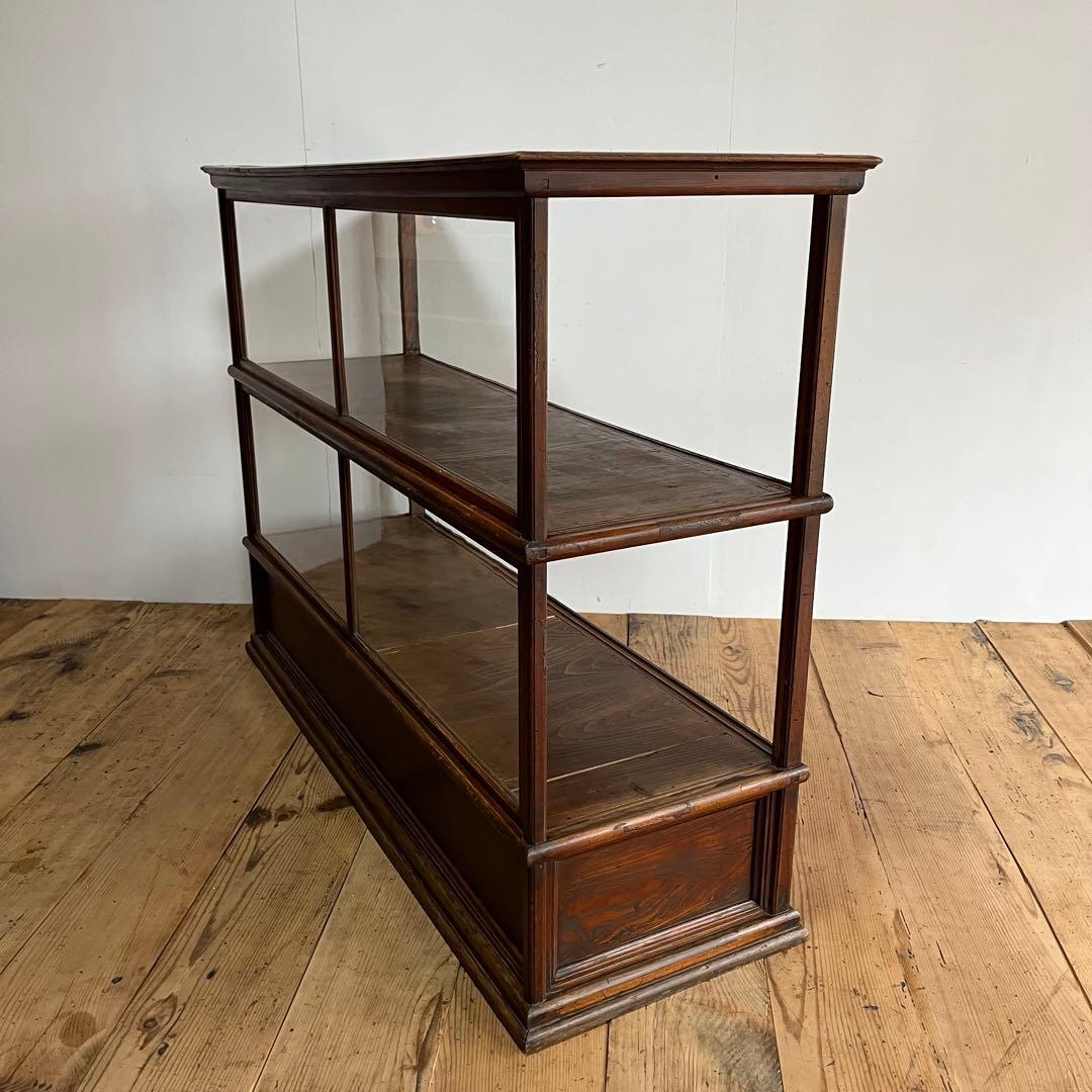 アンティーク ガラス ショーケース カウンター ゆらゆらガラス 無垢材 店舗什器