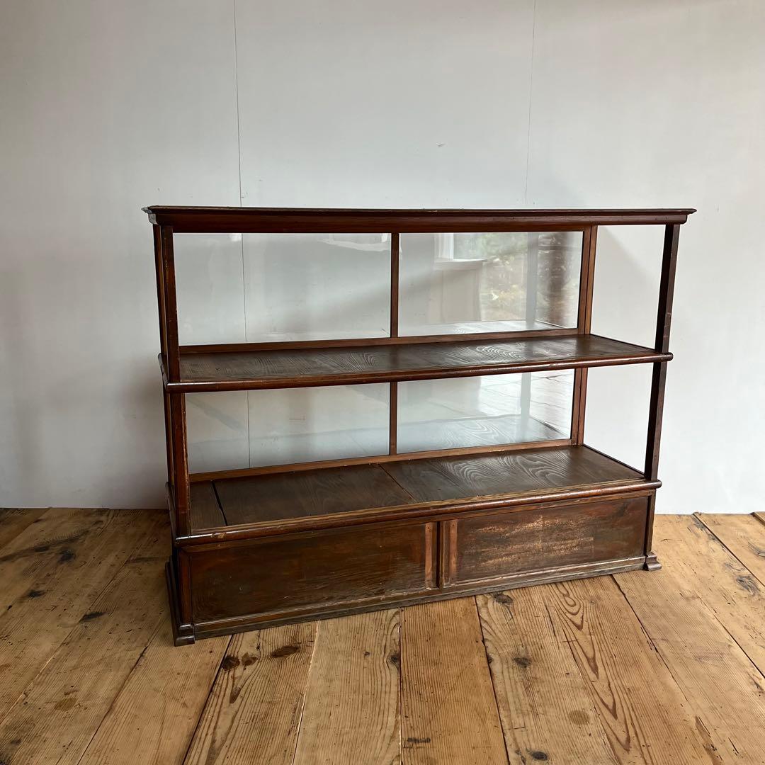 アンティーク ガラス ショーケース カウンター ゆらゆらガラス 無垢材 店舗什器