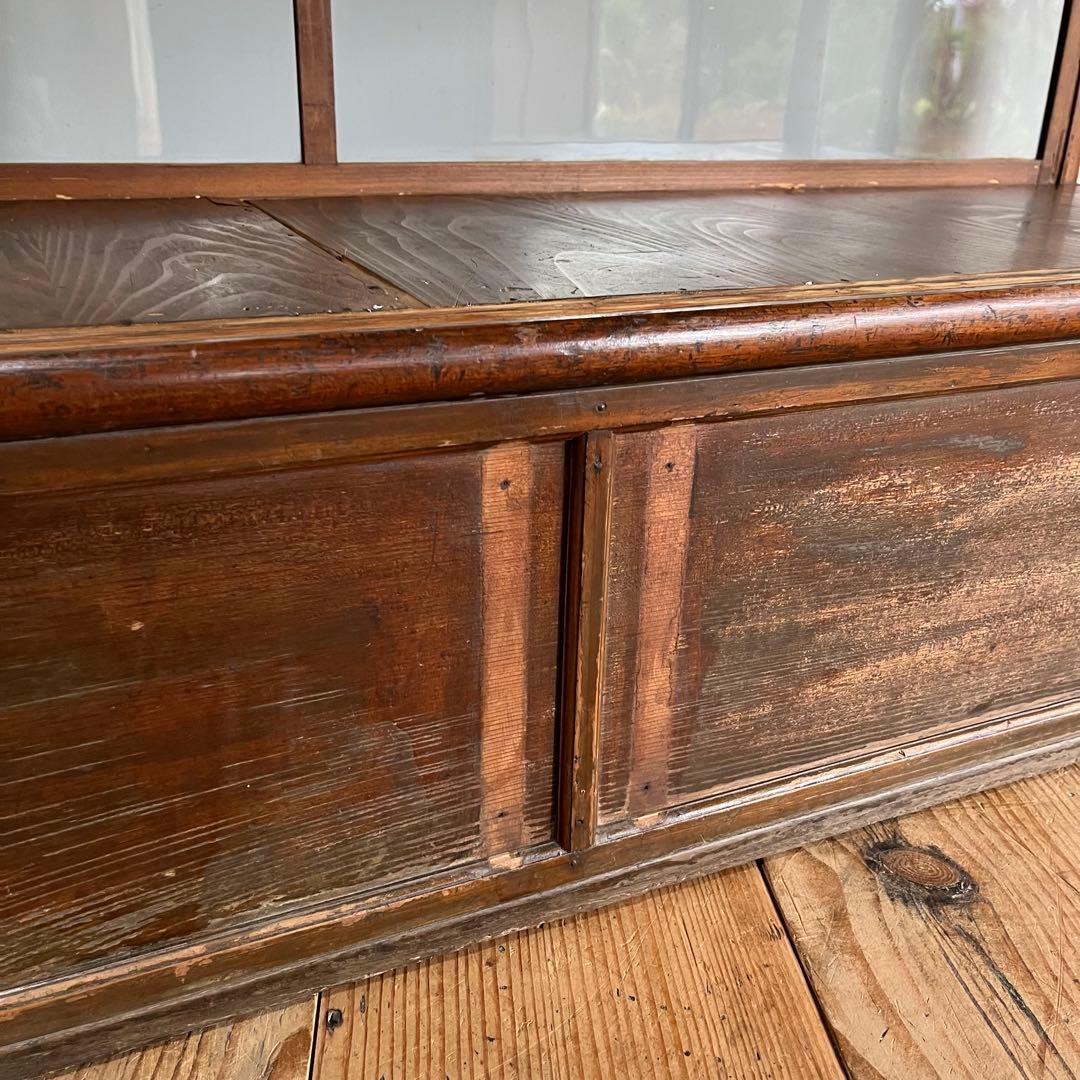 アンティーク ガラス ショーケース カウンター ゆらゆらガラス 無垢材 店舗什器