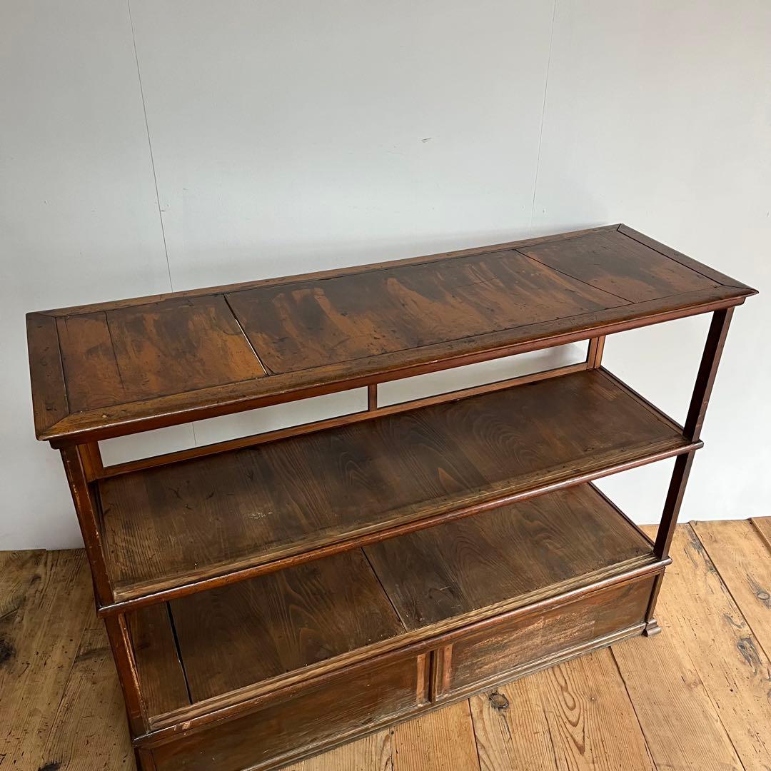 アンティーク ガラス ショーケース カウンター ゆらゆらガラス 無垢材 店舗什器