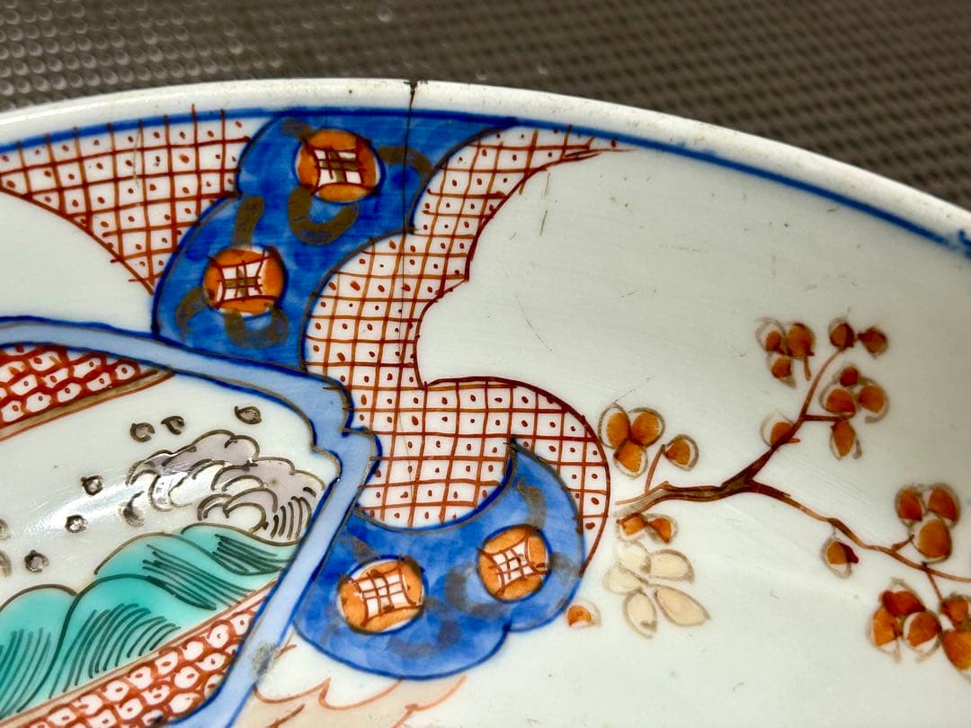 古伊万里　上手物　三重鉢　花鳥図　龍　縁起物　金彩色絵　江戸〜明治期時代物/骨董