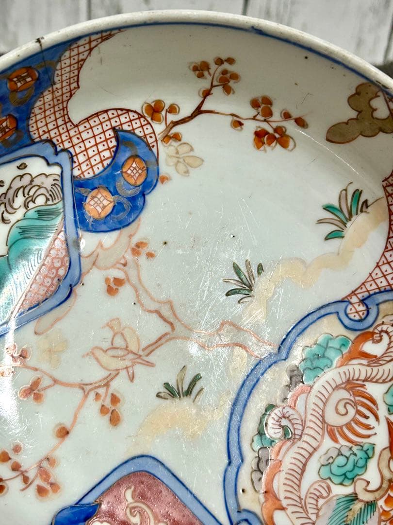 古伊万里　上手物　三重鉢　花鳥図　龍　縁起物　金彩色絵　江戸〜明治期時代物/骨董