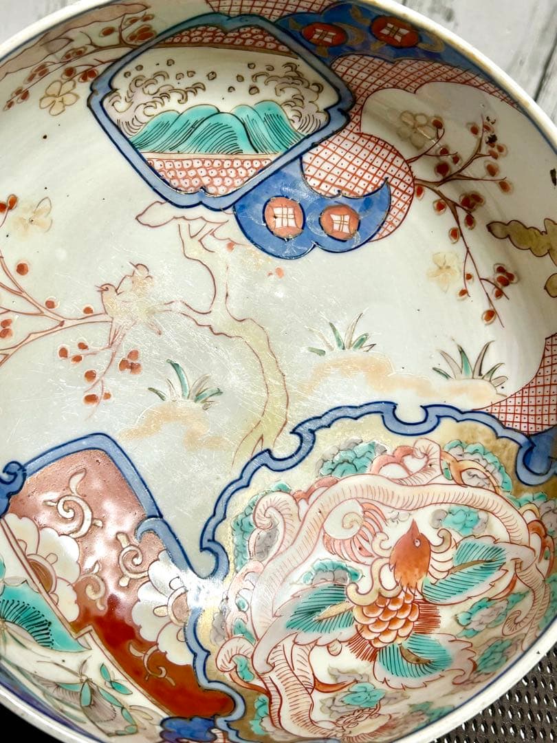 古伊万里　上手物　三重鉢　花鳥図　龍　縁起物　金彩色絵　江戸〜明治期時代物/骨董