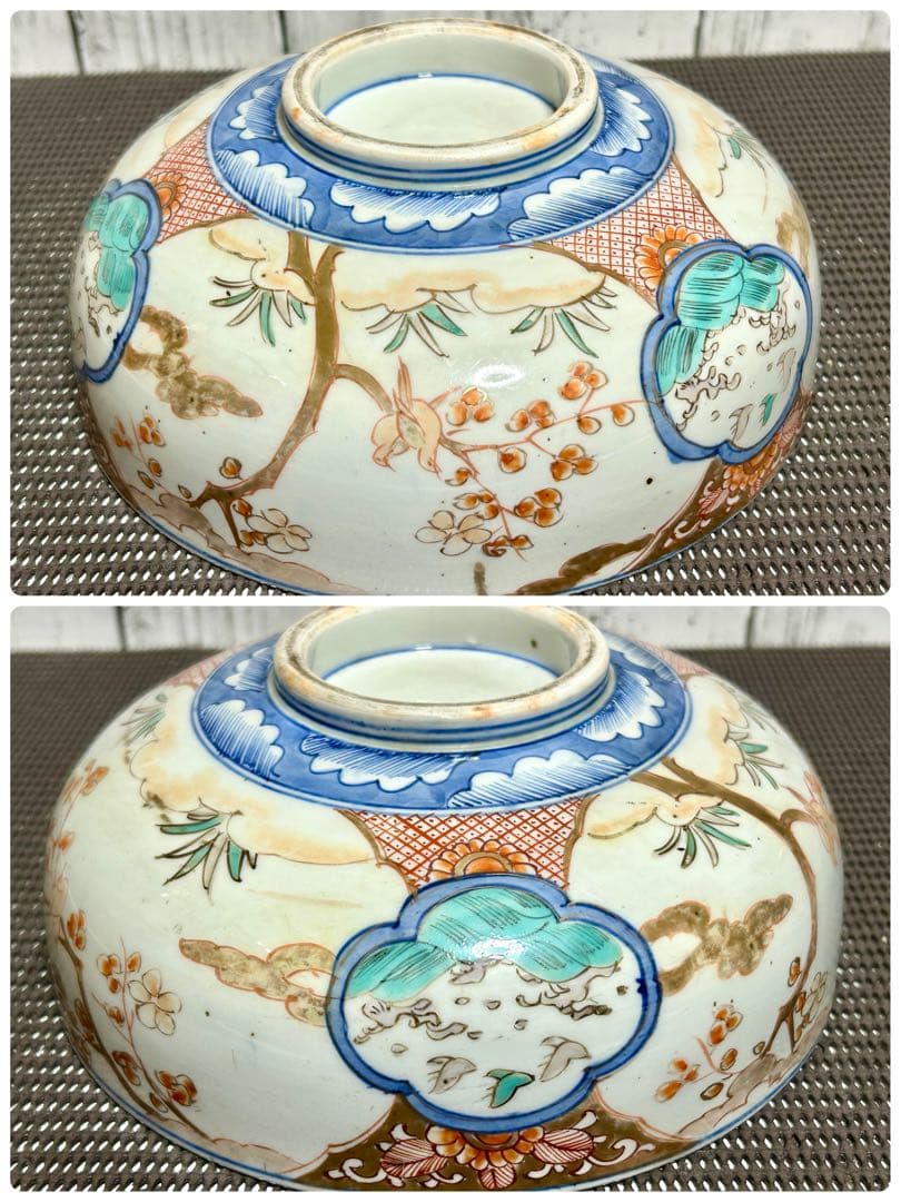 古伊万里　上手物　三重鉢　花鳥図　龍　縁起物　金彩色絵　江戸〜明治期時代物/骨董