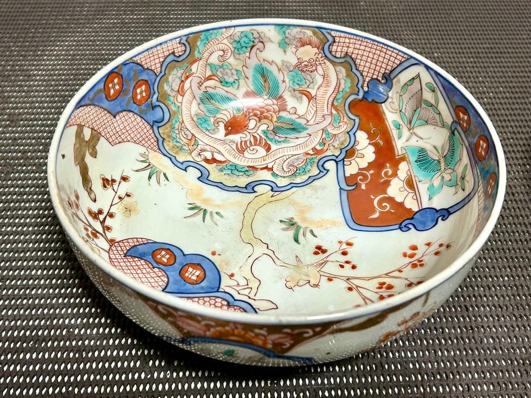 古伊万里　上手物　三重鉢　花鳥図　龍　縁起物　金彩色絵　江戸〜明治期時代物/骨董
