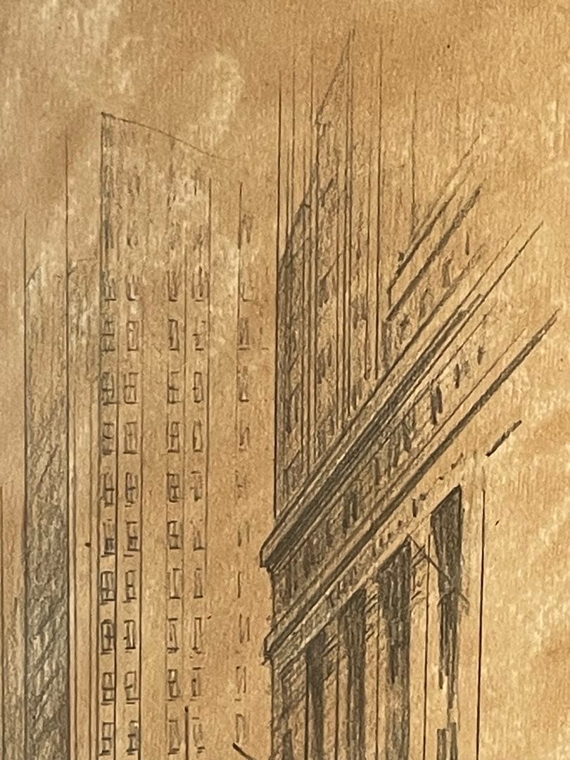 茶*様 50s ビンテージ額装ウォール街NY手書きアート 鉛筆画 作家物ブロカン