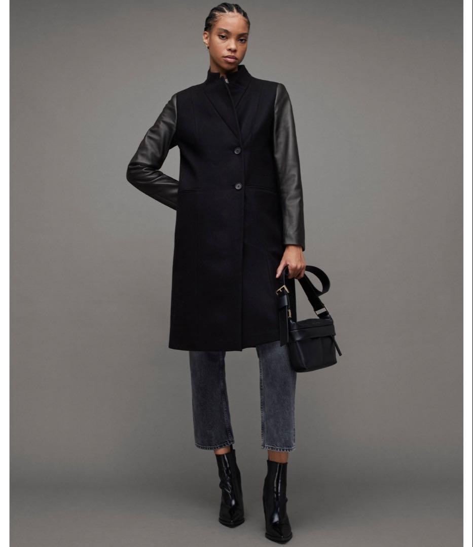 ALLSAINTS SIDNEY ウールカシミヤレザーコート UK8