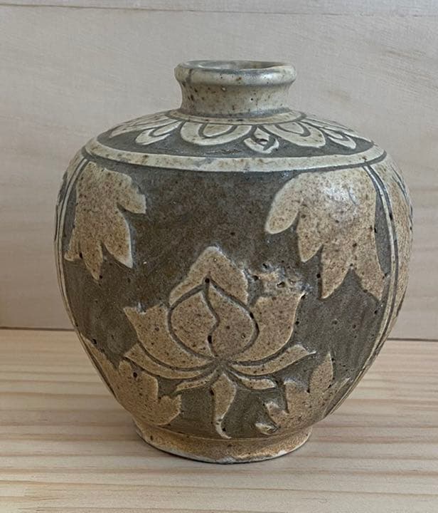 李朝扁壺　掻き落とし　小壺　一輪挿し