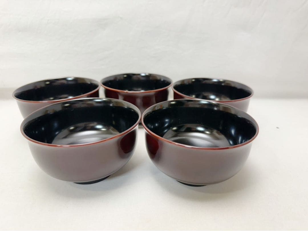 ほぼ未使用 懐石道具 增田錦製 天然木製 溜塗 花蒔絵 吸物椀 5客揃 内黒共箱