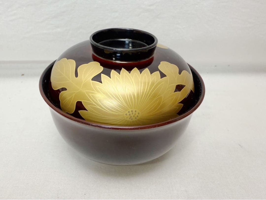 ほぼ未使用 懐石道具 增田錦製 天然木製 溜塗 花蒔絵 吸物椀 5客揃 内黒共箱