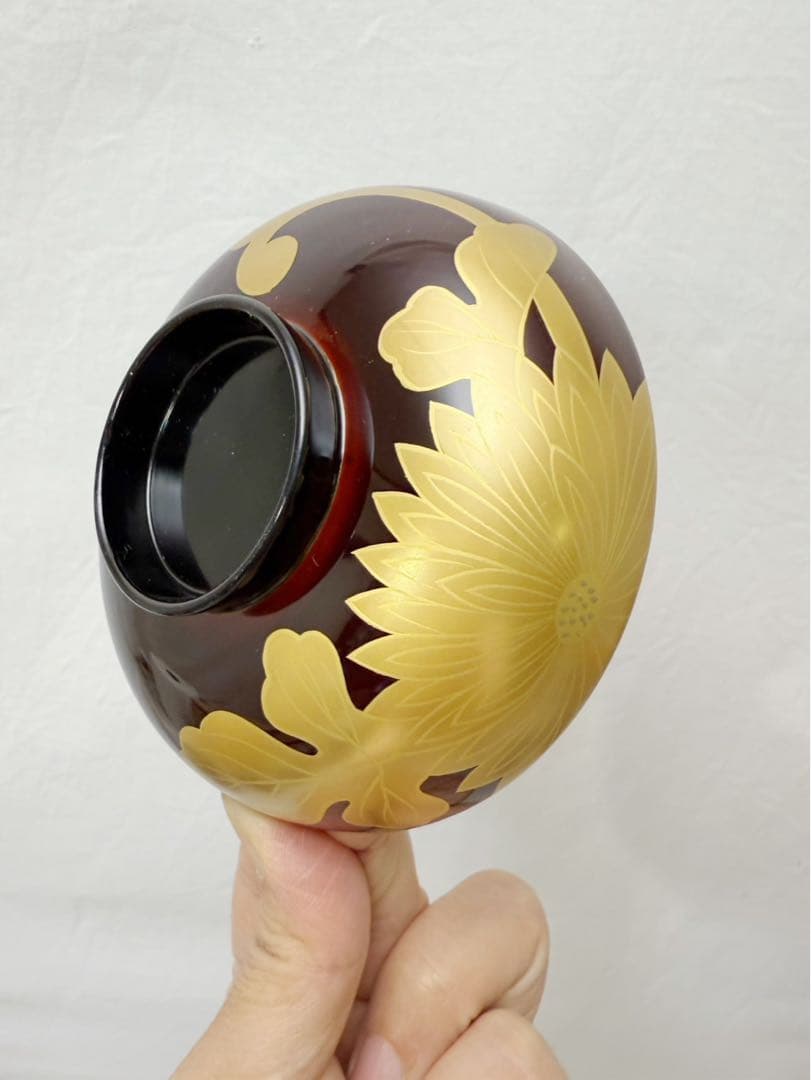 ほぼ未使用 懐石道具 增田錦製 天然木製 溜塗 花蒔絵 吸物椀 5客揃 内黒共箱