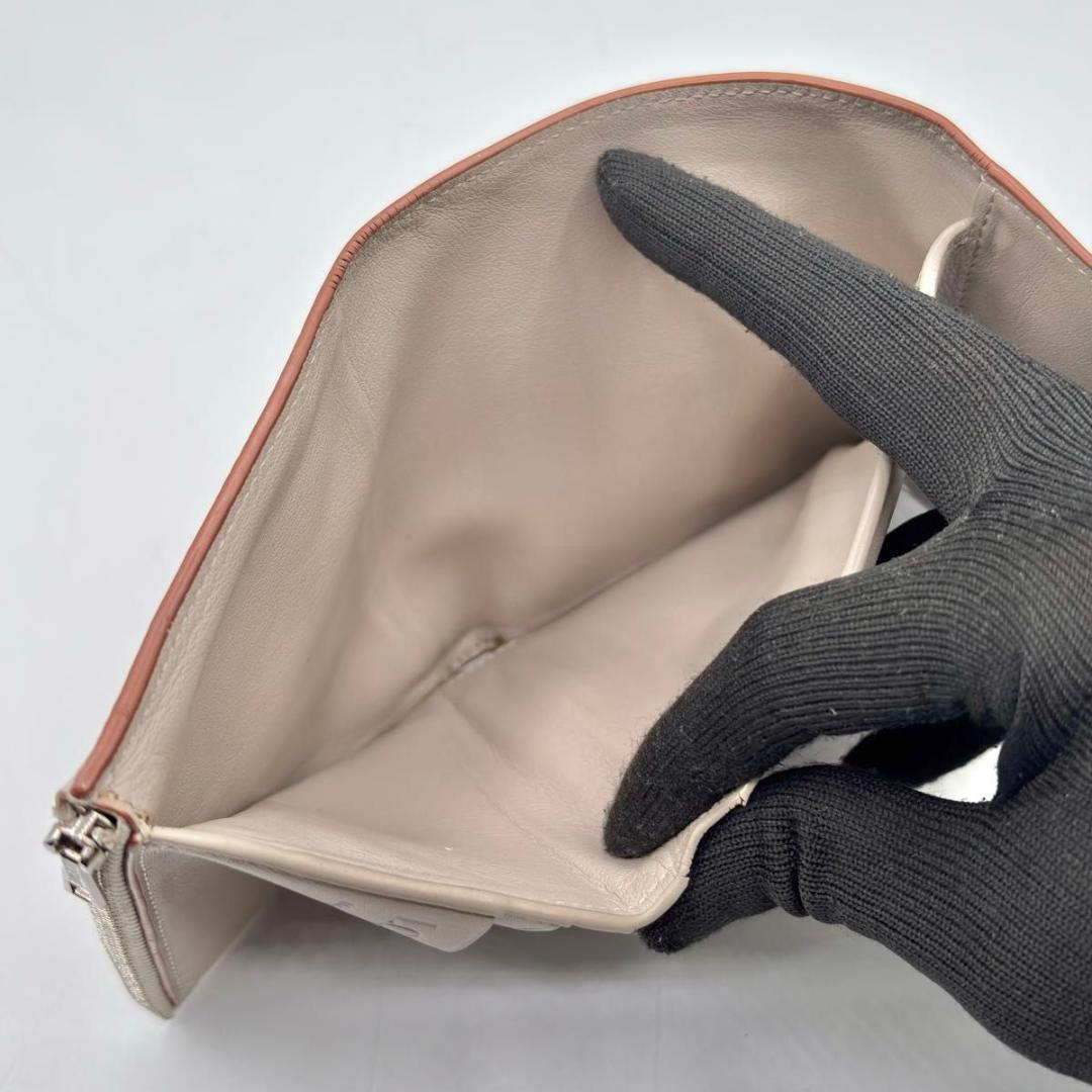 美品 箱袋付属 ロエベ 三つ折り財布 アナグラム ベージュ コンパクト 小銭入れ