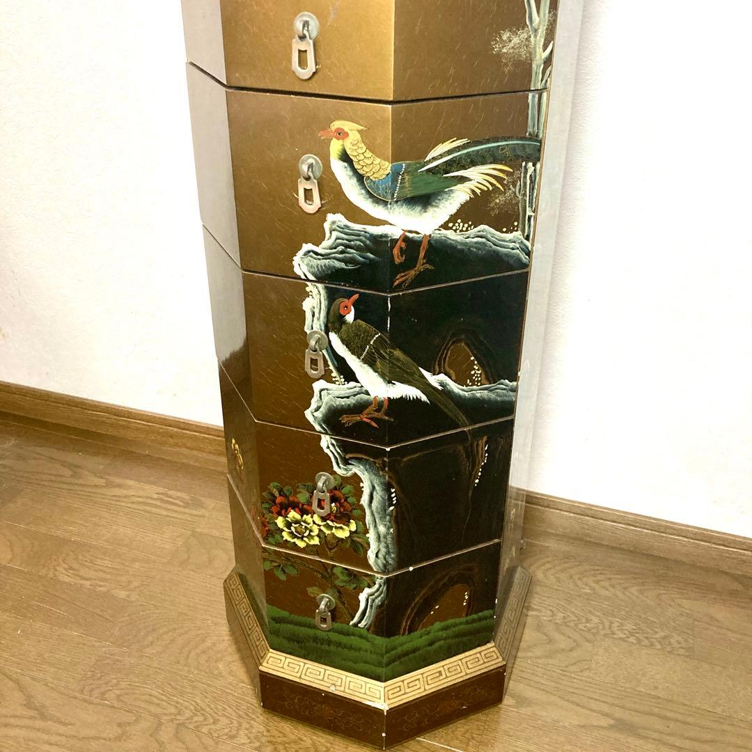 中国家具 八角型 8杯 引き出し 箪笥 チェスト 花台 高卓 飾り台