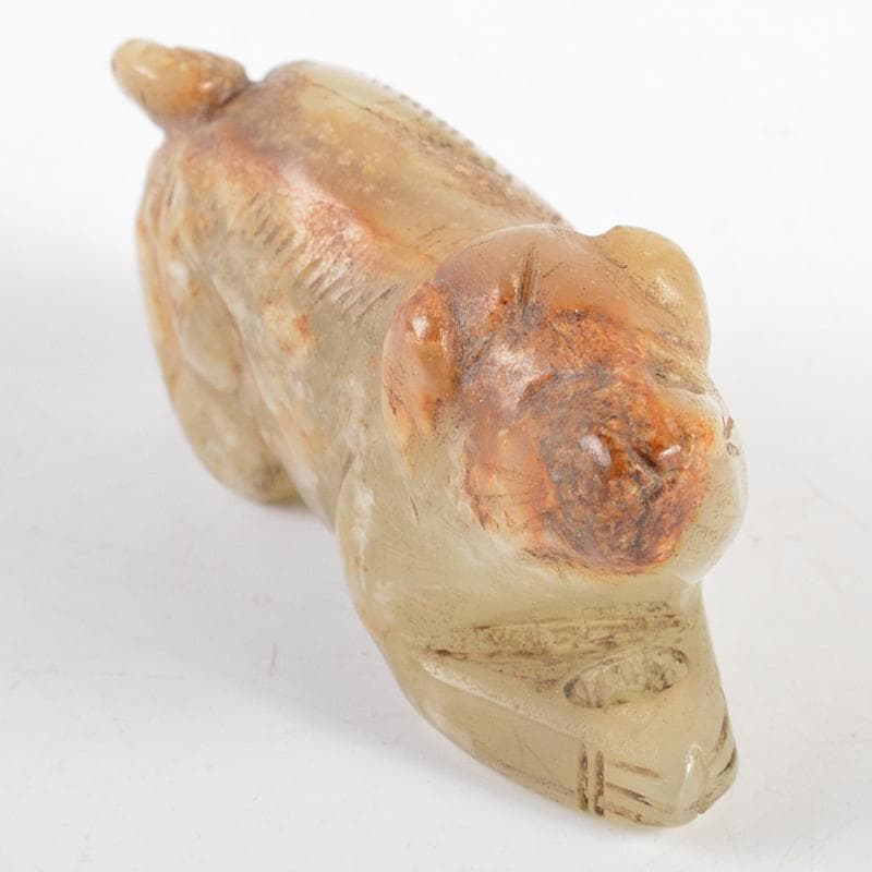 中国　玉石彫刻　犬　置物　V　R5558