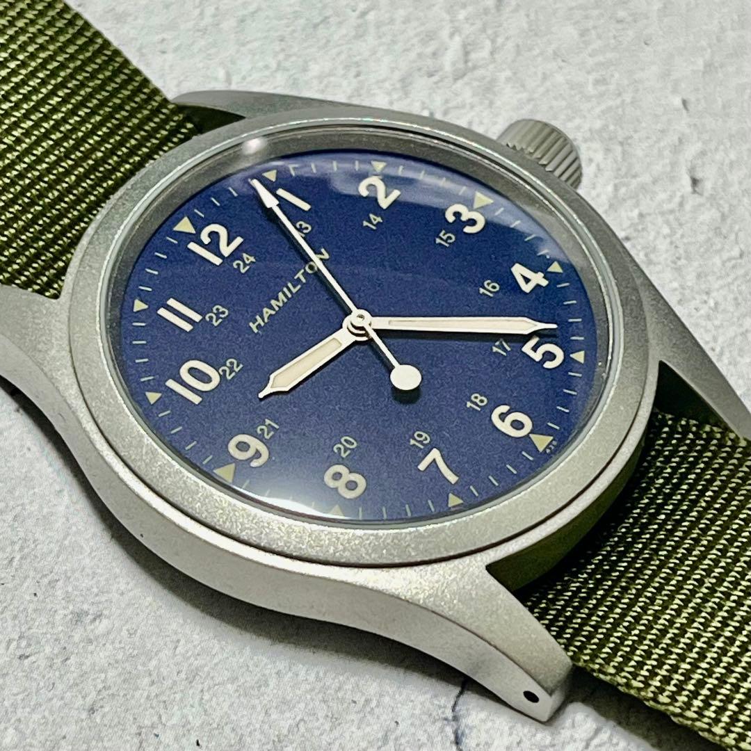 HAMILTON 手巻き時計 ミリタリー 青 Ships