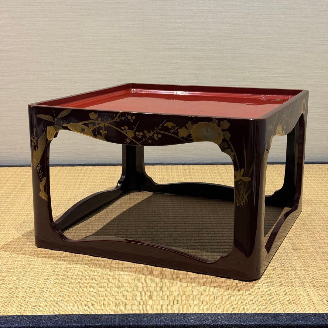 溜塗 堅地 螺鈿 蒔絵 総和台 お膳台 3段重 入れ子式/お重台木製大正昭和輪島