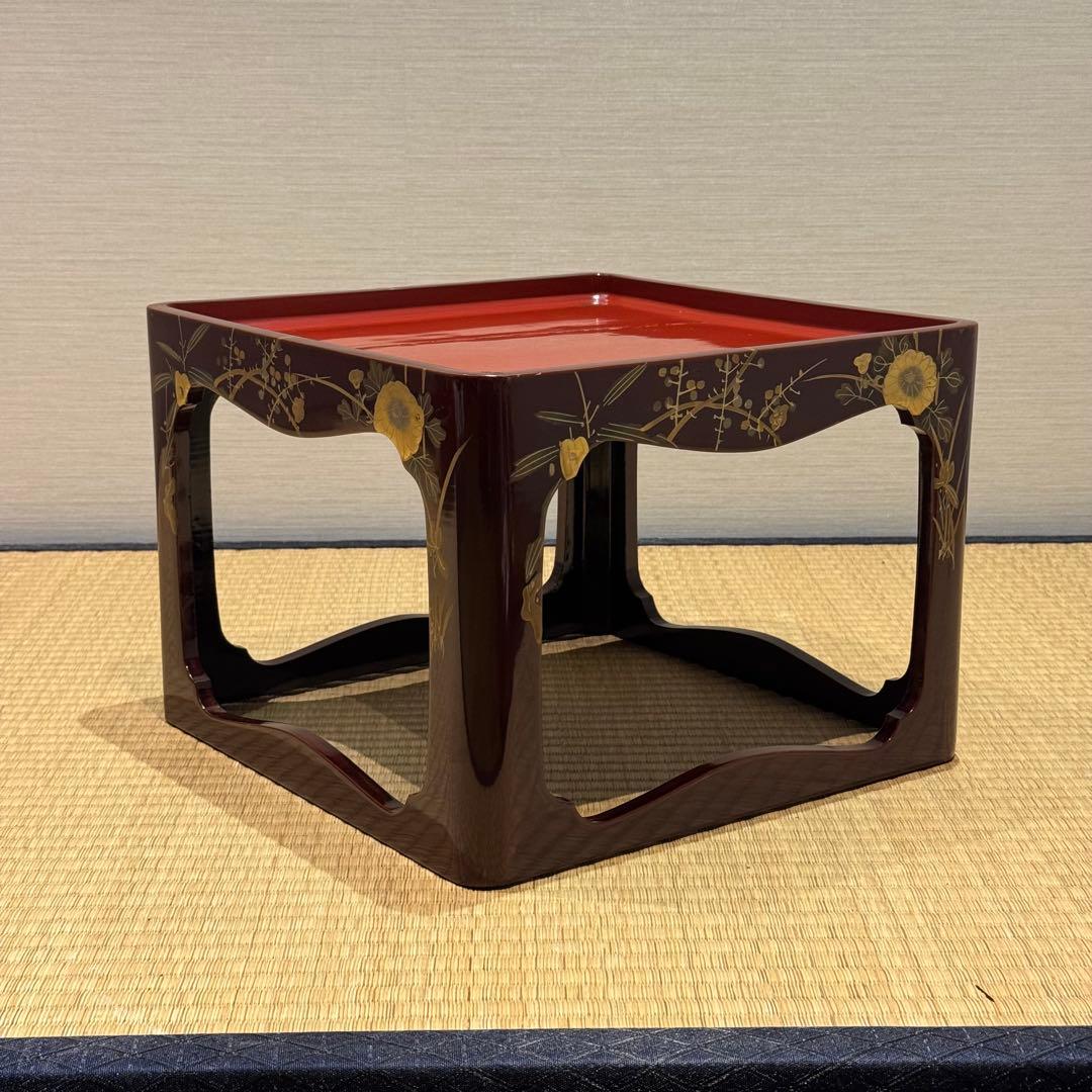 溜塗 堅地 螺鈿 蒔絵 総和台 お膳台 3段重 入れ子式/お重台木製大正昭和輪島