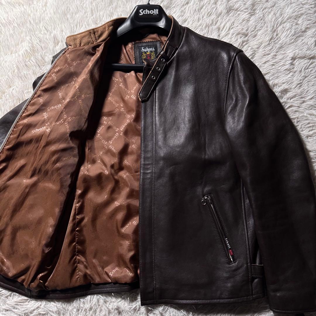 i*2様 極美品✨schott ライダースジャケット 羊革　ラムレザー ブラウン