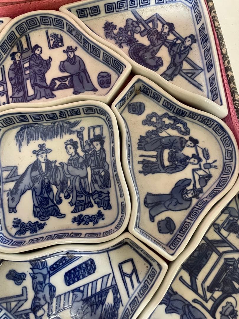 中国古美術　染付　青花小皿　アンティーク　 9点セット　元箱付