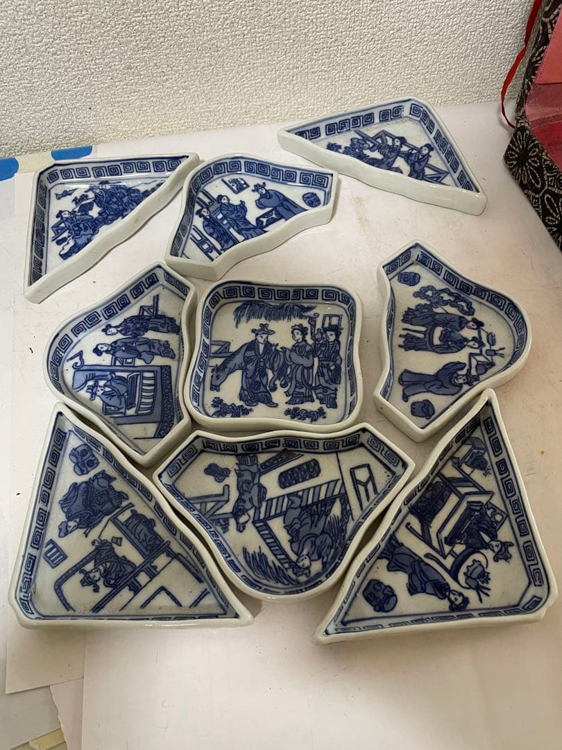 中国古美術　染付　青花小皿　アンティーク　 9点セット　元箱付