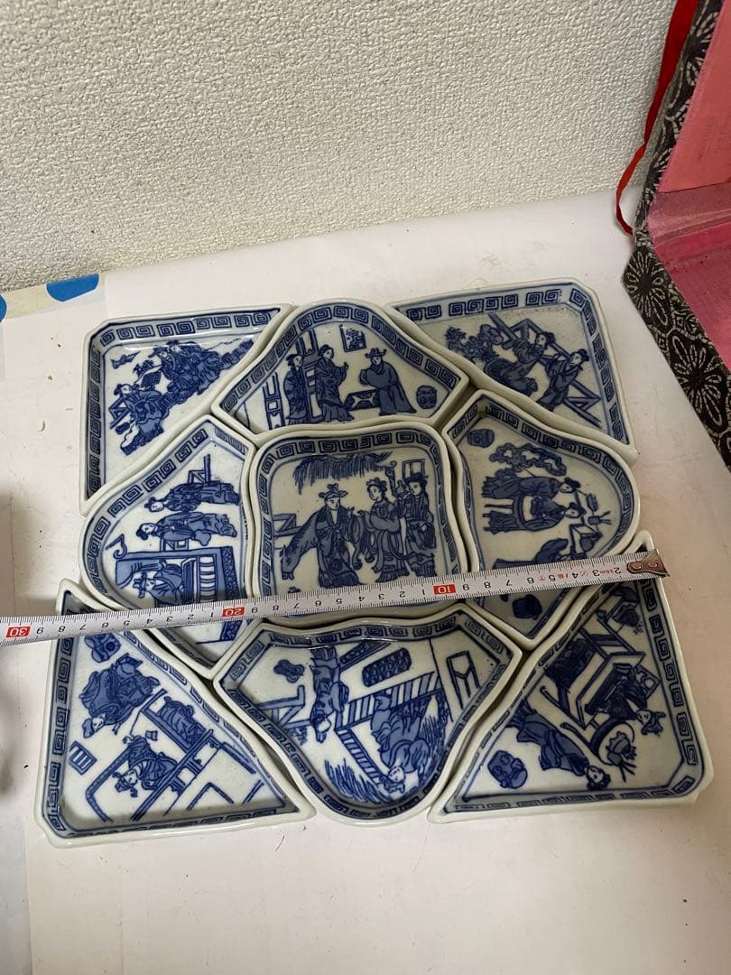 中国古美術　染付　青花小皿　アンティーク　 9点セット　元箱付