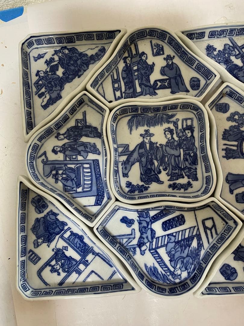 中国古美術　染付　青花小皿　アンティーク　 9点セット　元箱付