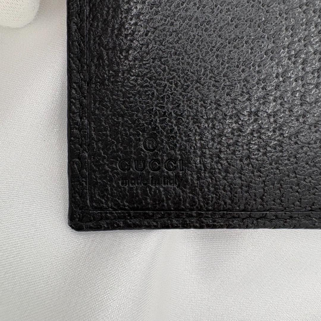 【美品】GUCCI グッチ三つ折り財布 GGキャンバス ブラック レザー がま口