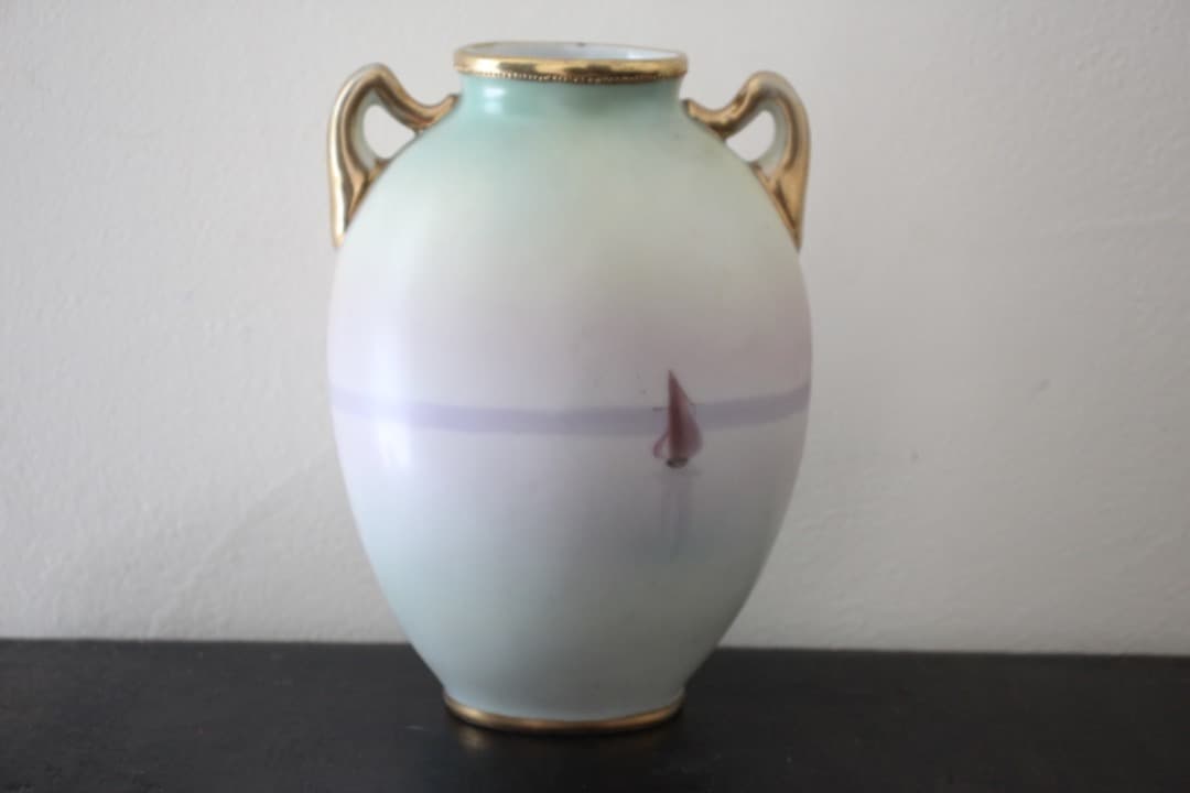 アンティーク　オールドノリタケ　里帰り　金彩　金盛り　取手付き花瓶