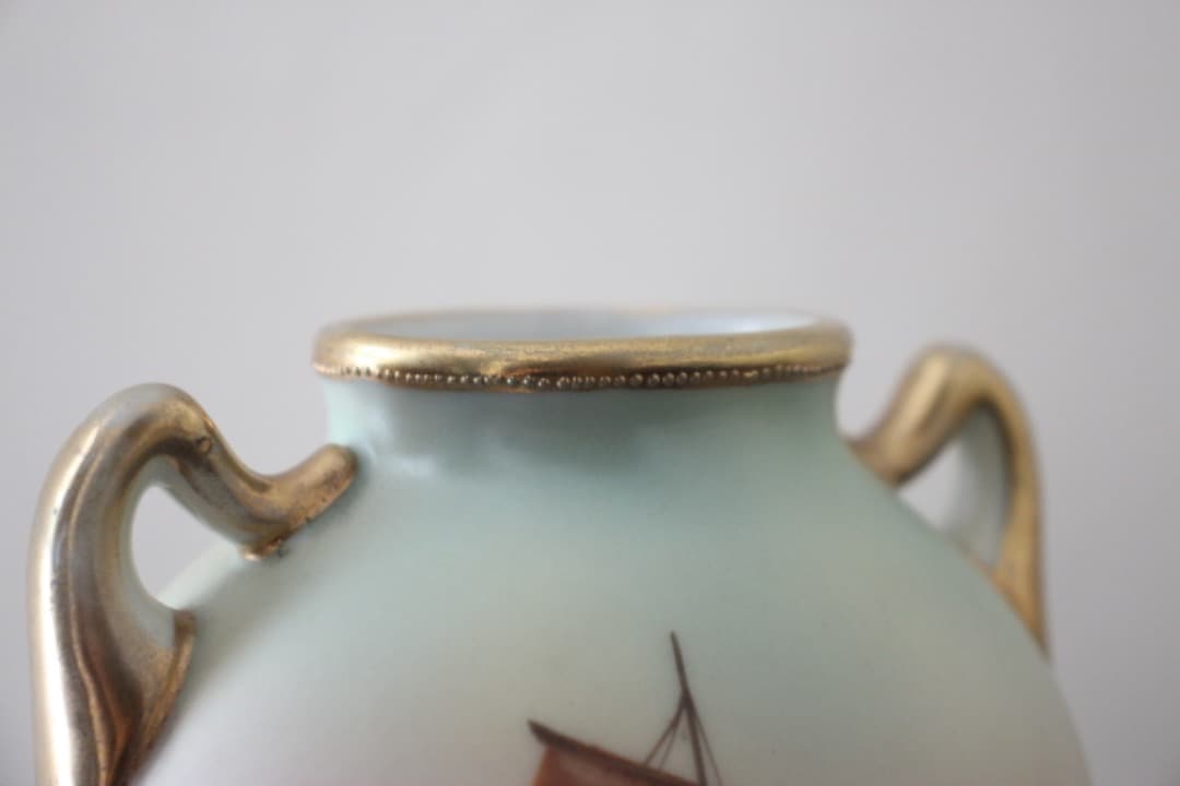 アンティーク　オールドノリタケ　里帰り　金彩　金盛り　取手付き花瓶