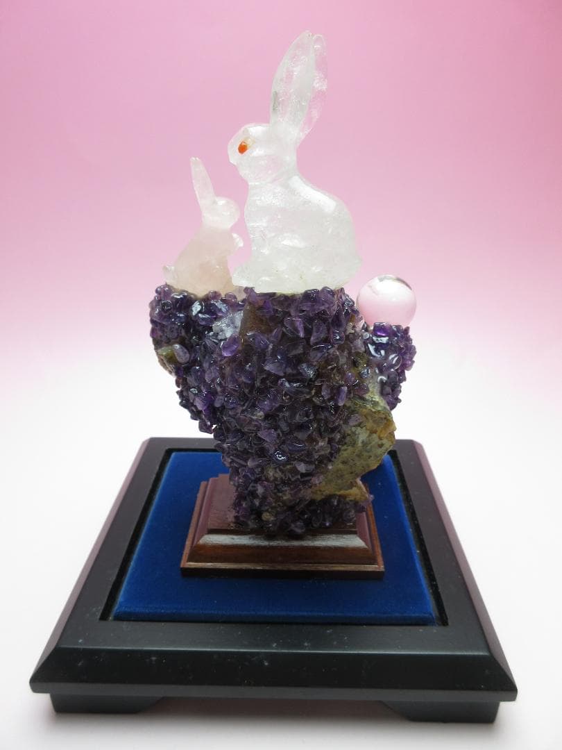 甲州水晶 河野潔 章玉 大きな耳で福を聞く 紅白福うさぎ70523