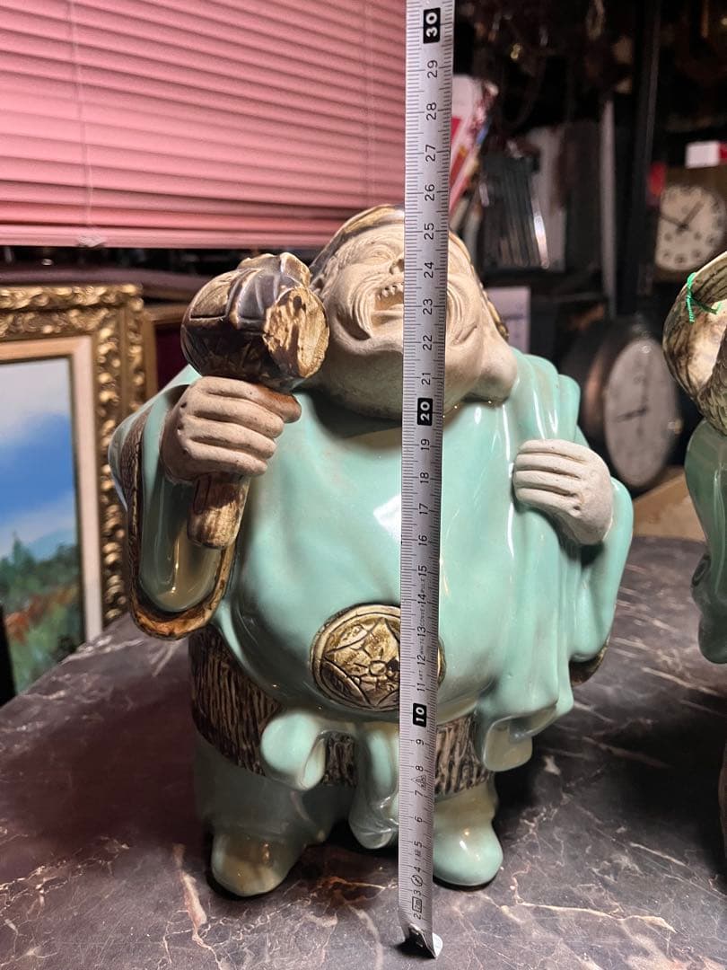 大黒天大黒様 恵比寿様、 明治時代の青磁 貴重な1対 七福神　 青磁 陶器製