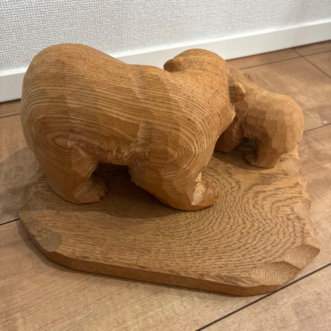 木製クマ彫刻 大小2体　親子　北海道　クマ　インテリア