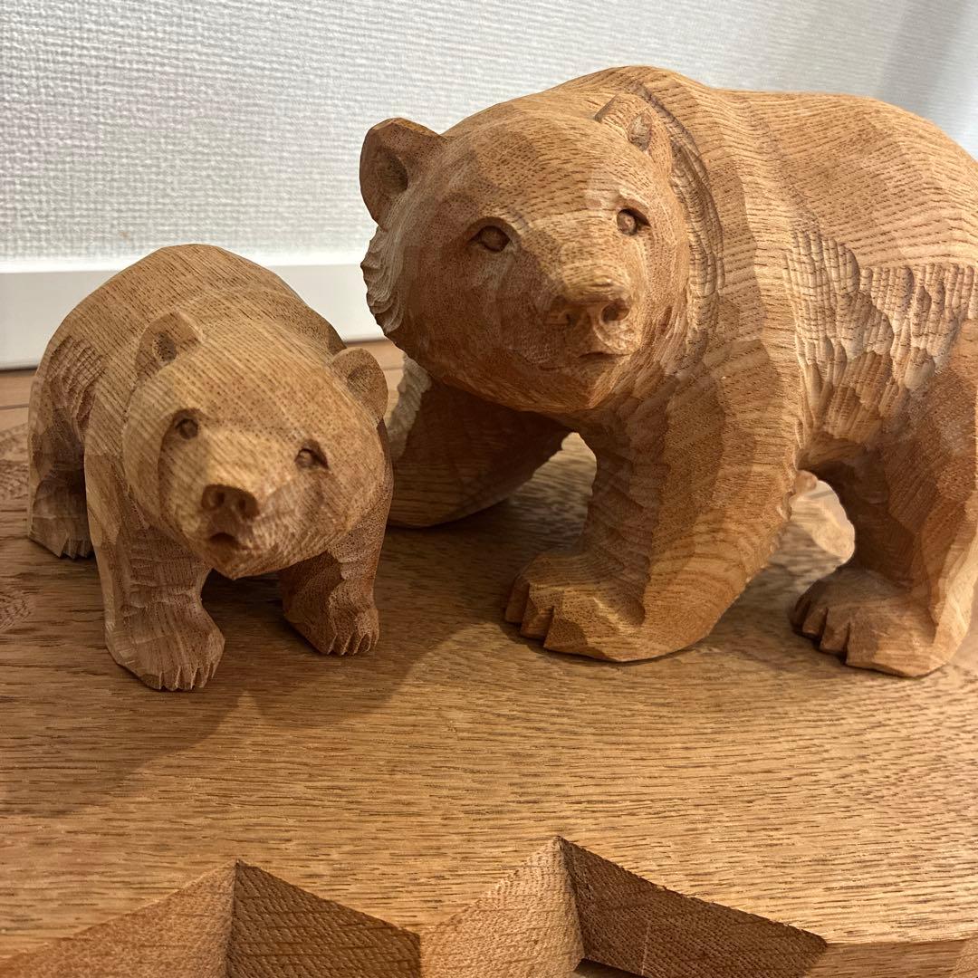 木製クマ彫刻 大小2体　親子　北海道　クマ　インテリア