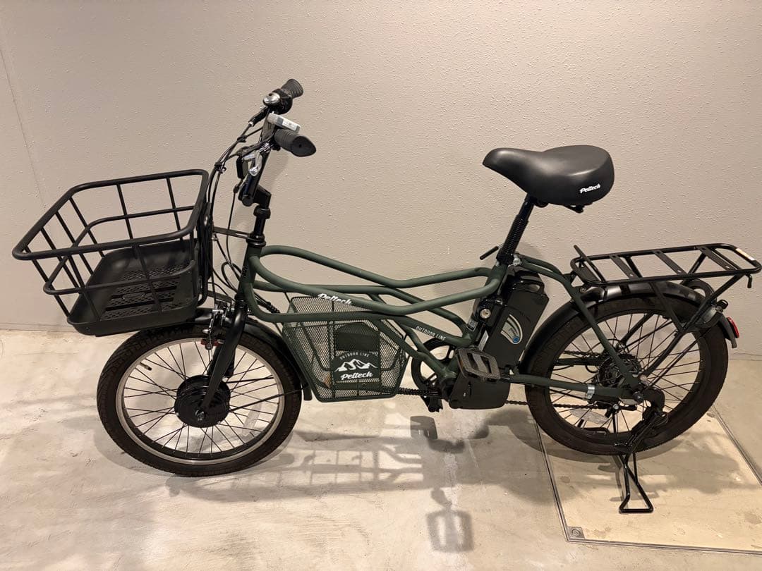電動アシスト自転車 ダークグリーン 前後バスケット付き