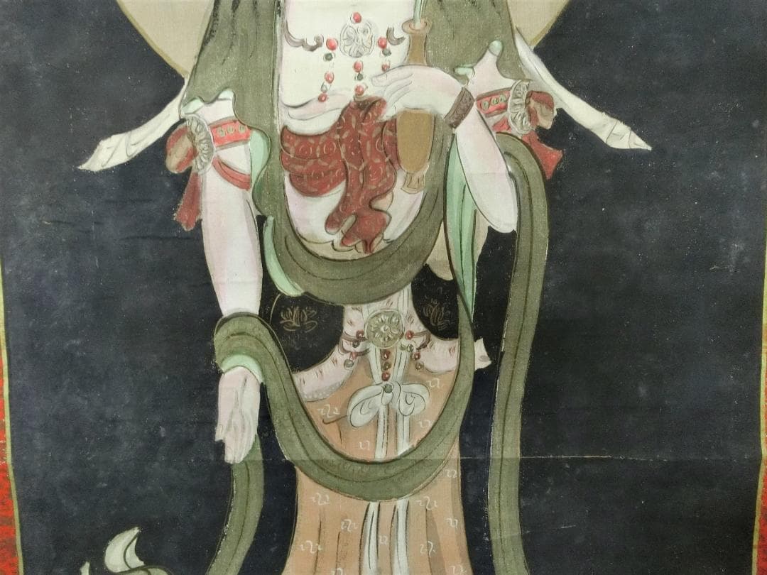 処分価30（金）22時まで【掛軸　仏画　観音様　色彩画・74・軸　骨董古美術】◆