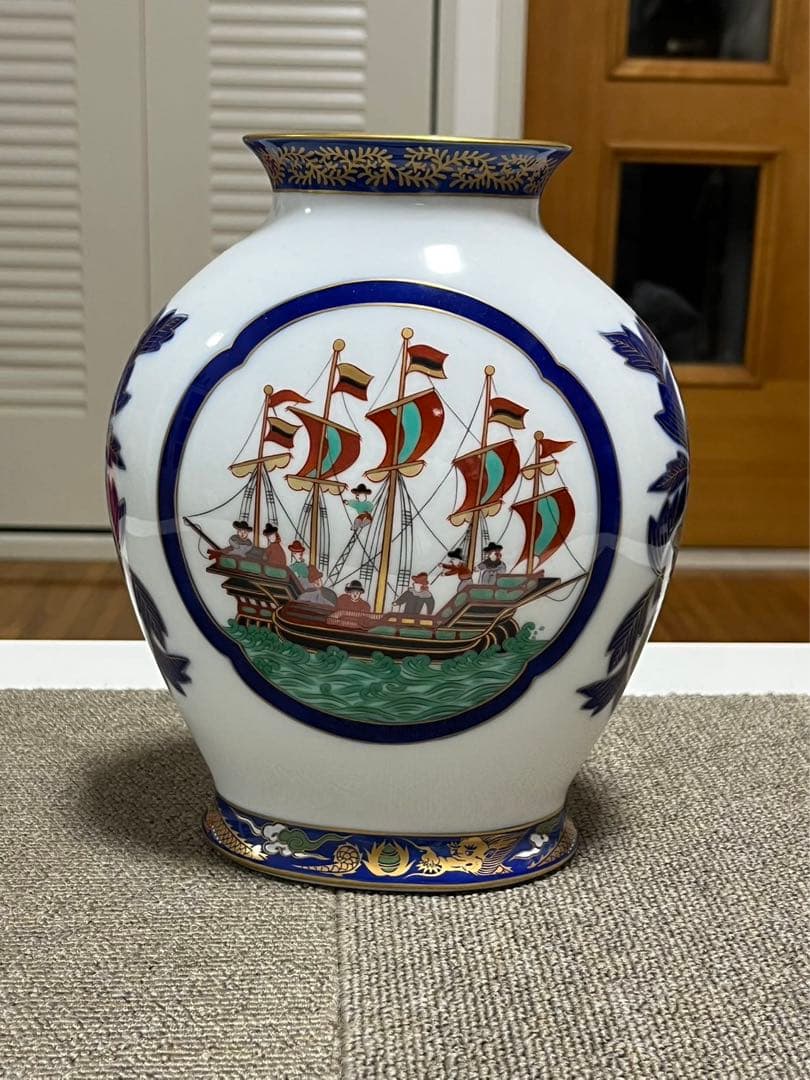 香蘭社 南蛮渡来船 ハイライン 阿蘭陀 オランダ 金彩 花瓶