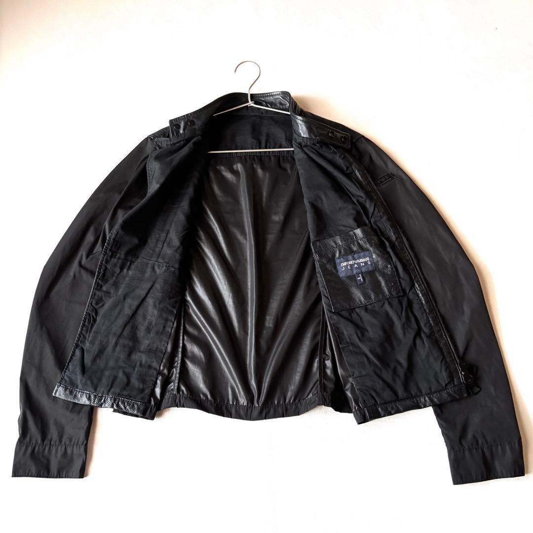 エンポリオアルマーニ　切替　ライダースジャケット　ブルゾン　ラムレザー　ブラック