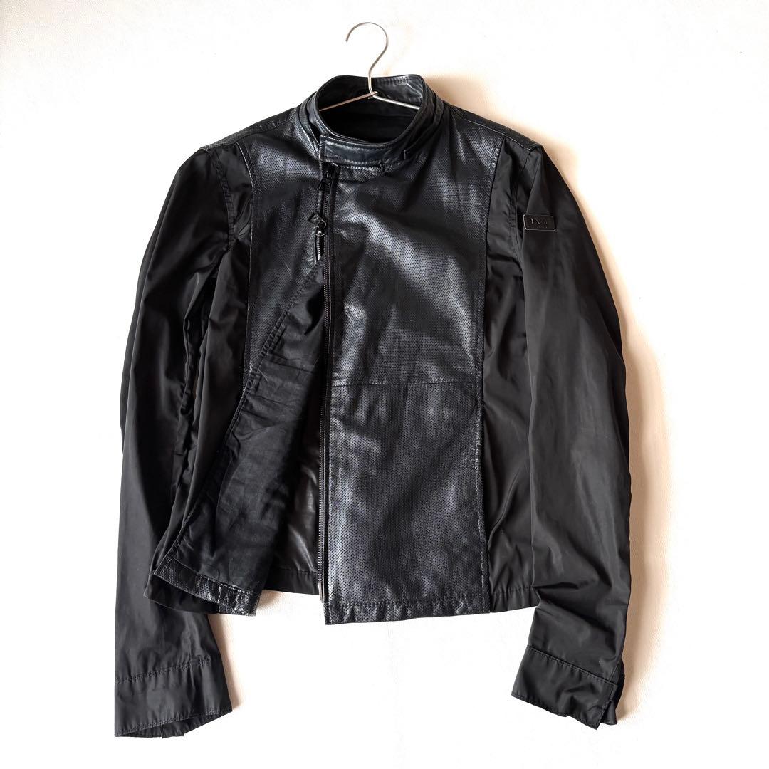 エンポリオアルマーニ　切替　ライダースジャケット　ブルゾン　ラムレザー　ブラック