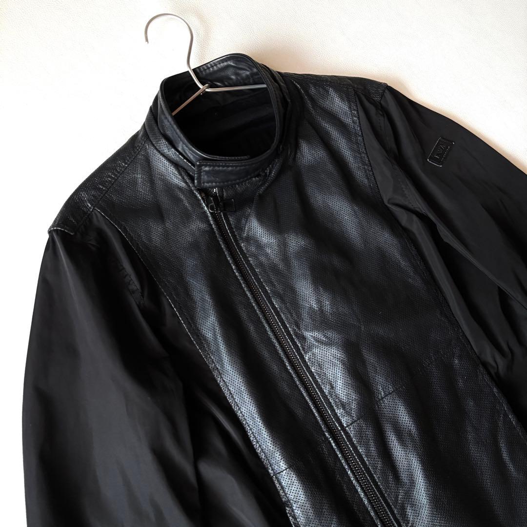 エンポリオアルマーニ　切替　ライダースジャケット　ブルゾン　ラムレザー　ブラック