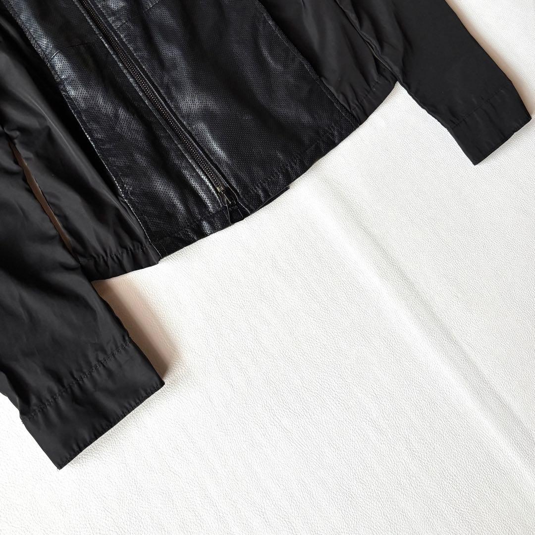 エンポリオアルマーニ　切替　ライダースジャケット　ブルゾン　ラムレザー　ブラック