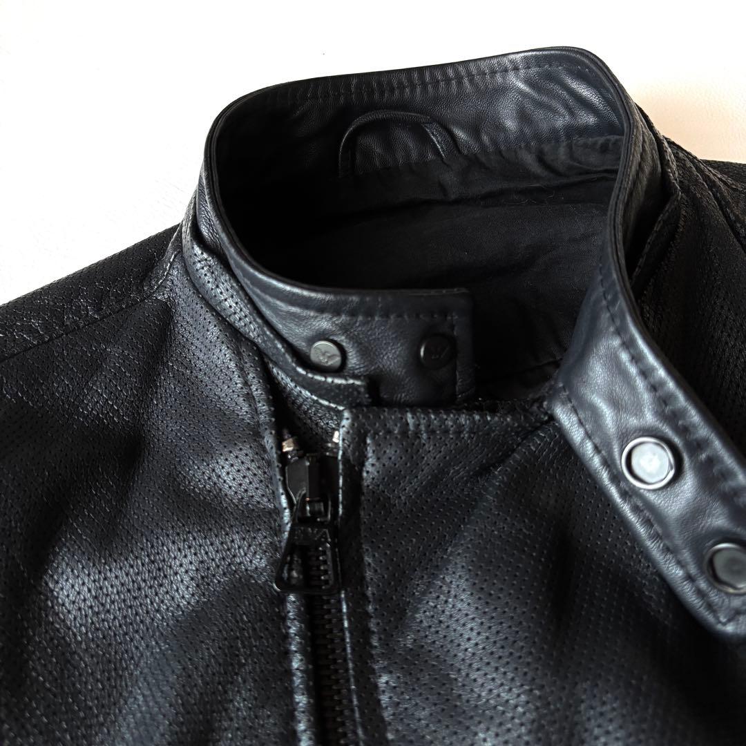 エンポリオアルマーニ　切替　ライダースジャケット　ブルゾン　ラムレザー　ブラック